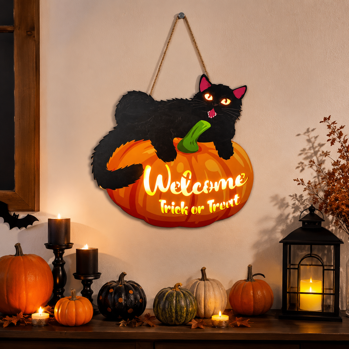 LED Halloween Wooden Hanging Sign