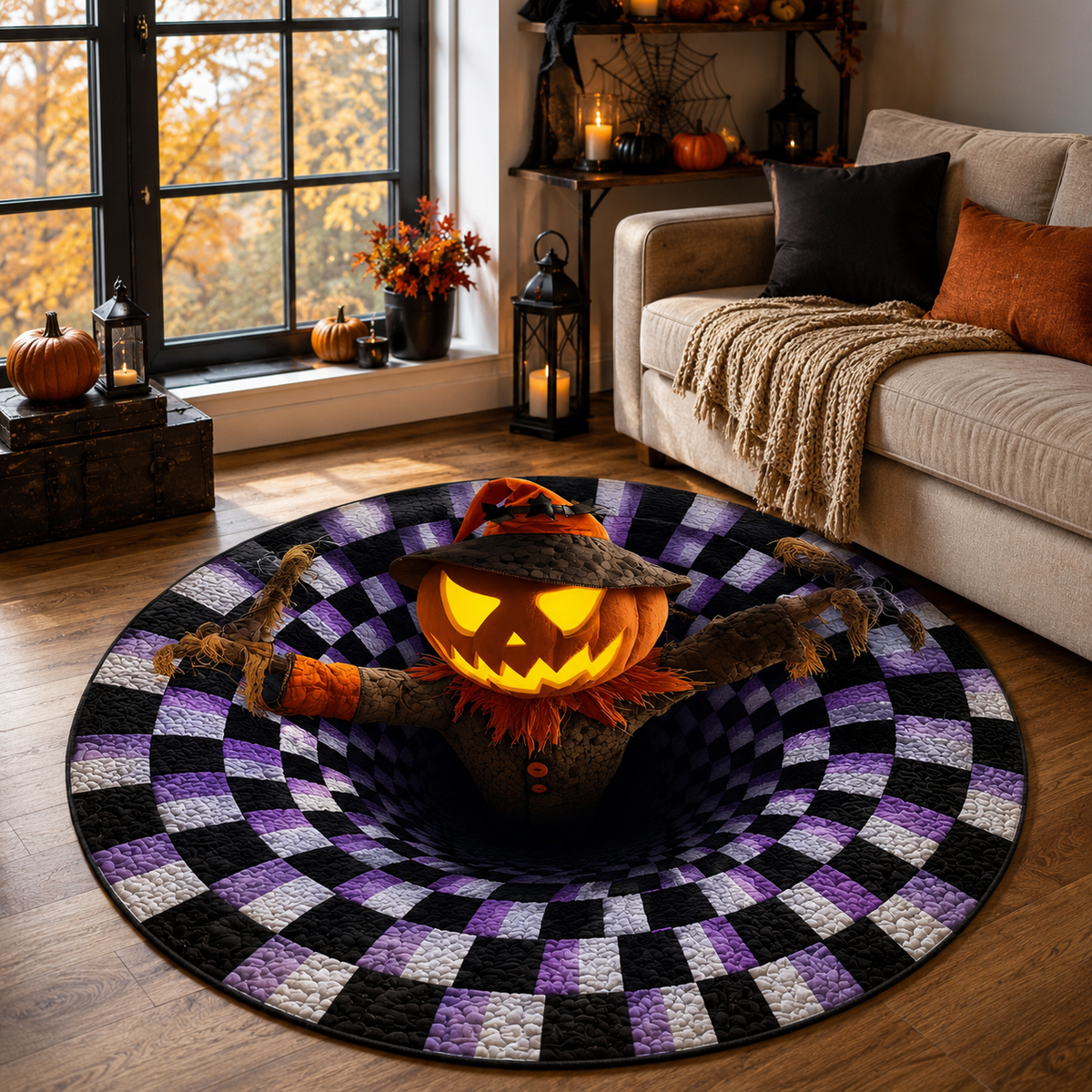 Halloween 3D Illusion Round Rug
