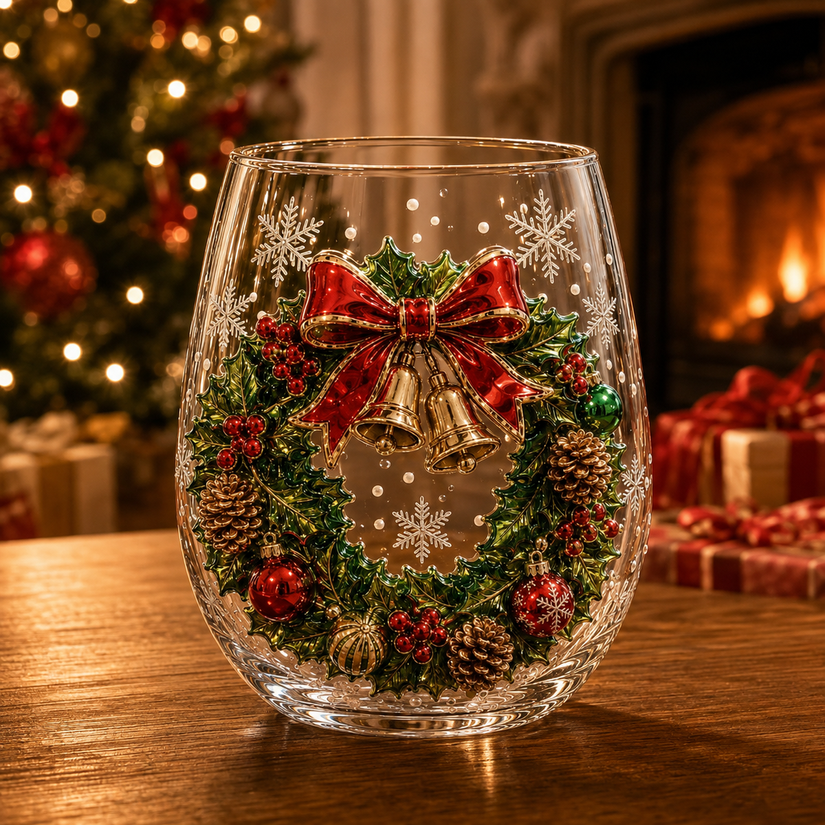 Christmas Glass Art Tumbler – 3D Holiday Design Glass Cup, 300ml