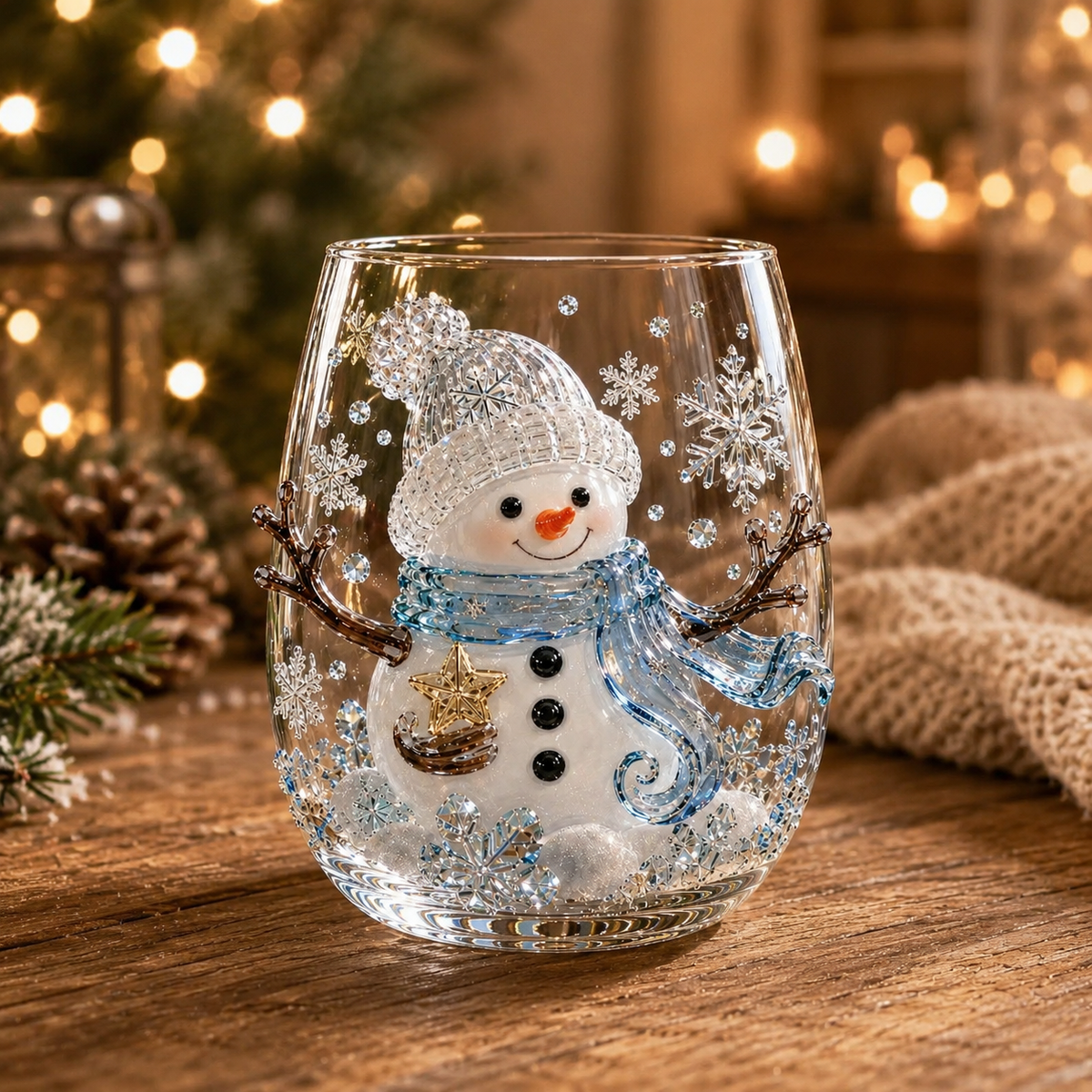 Christmas Glass Art Tumbler – 3D Holiday Design Glass Cup, 300ml
