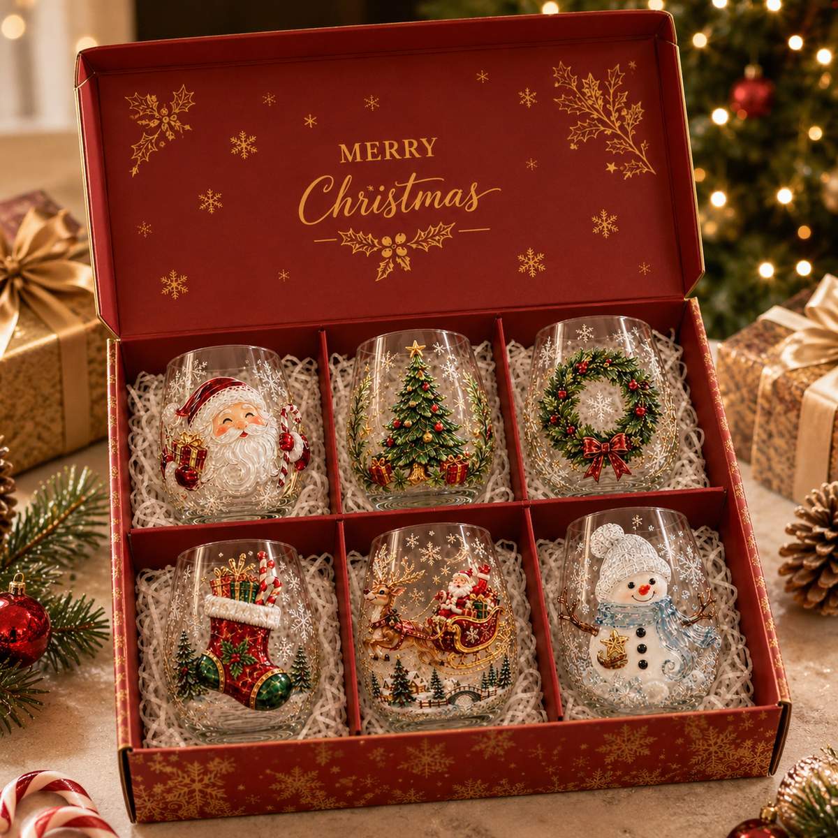 Christmas Glass Art Tumbler – 3D Holiday Design Glass Cup, 300ml