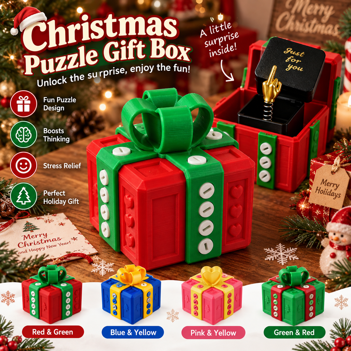 Christmas Puzzle Gift Box – 3D Printed Surprise Unlocking Box