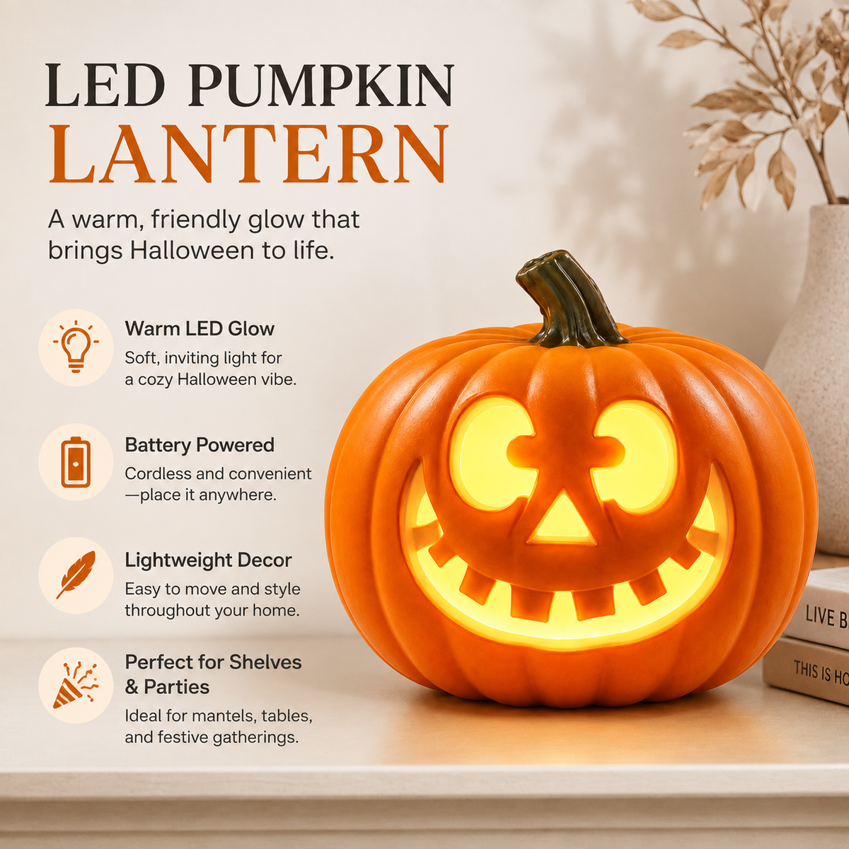 LED Pumpkin Lantern – Cute Halloween Light-Up Decor