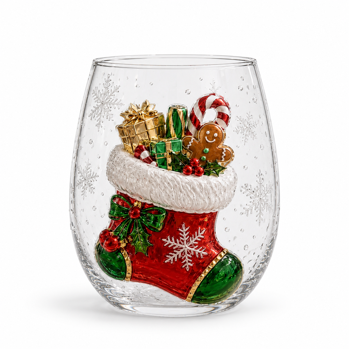 Christmas Glass Art Tumbler – 3D Holiday Design Glass Cup, 300ml