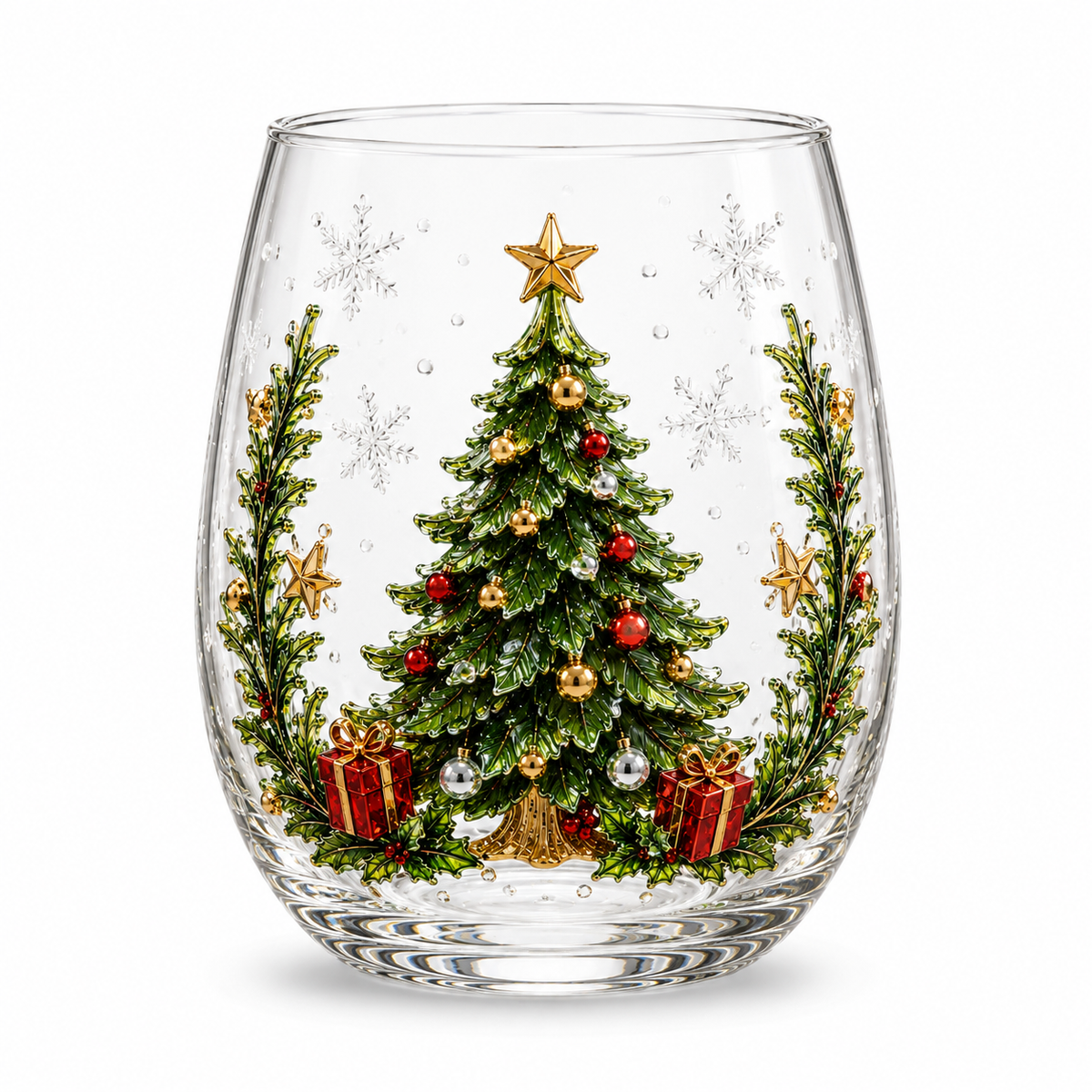 Christmas Glass Art Tumbler – 3D Holiday Design Glass Cup, 300ml
