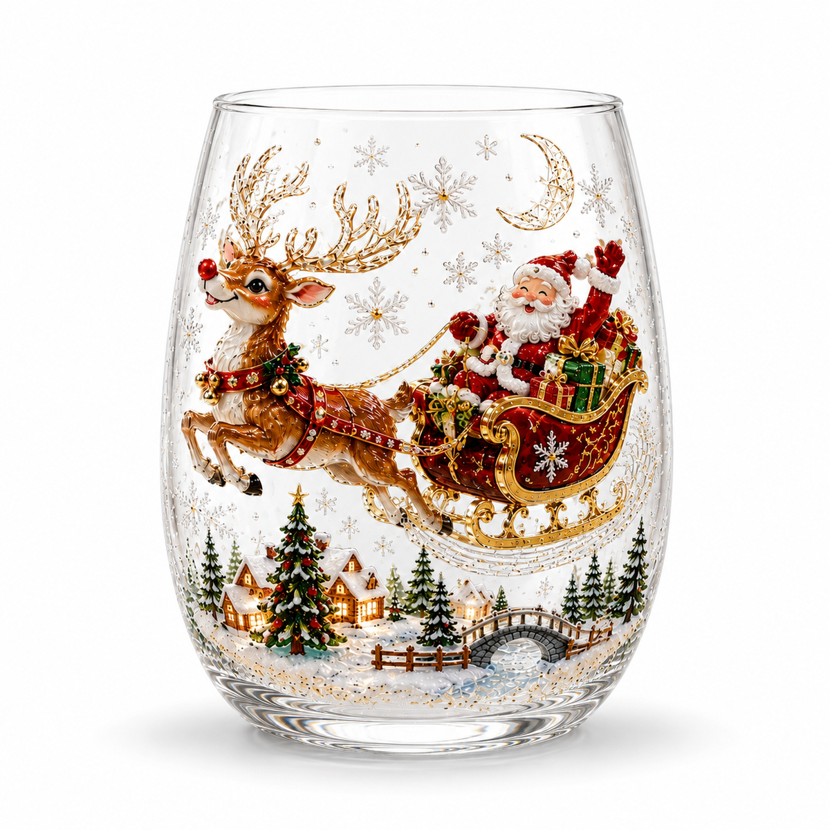 Christmas Glass Art Tumbler – 3D Holiday Design Glass Cup, 300ml