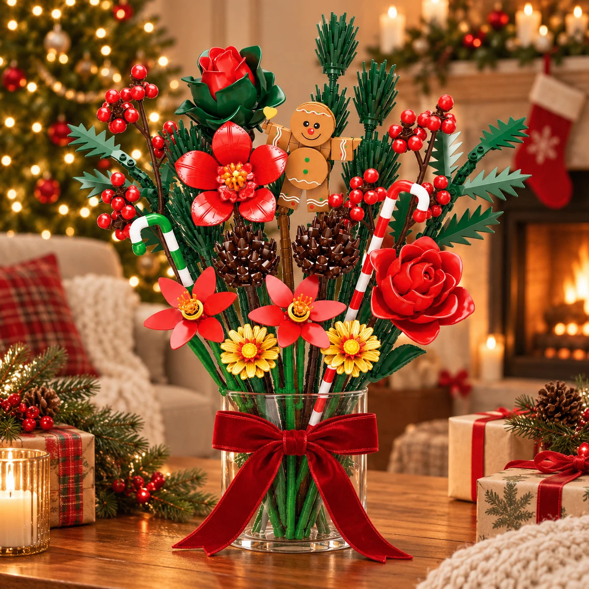 Christmas DIY Building Block Flower Bouquet – Festive Holiday Decoration Gift