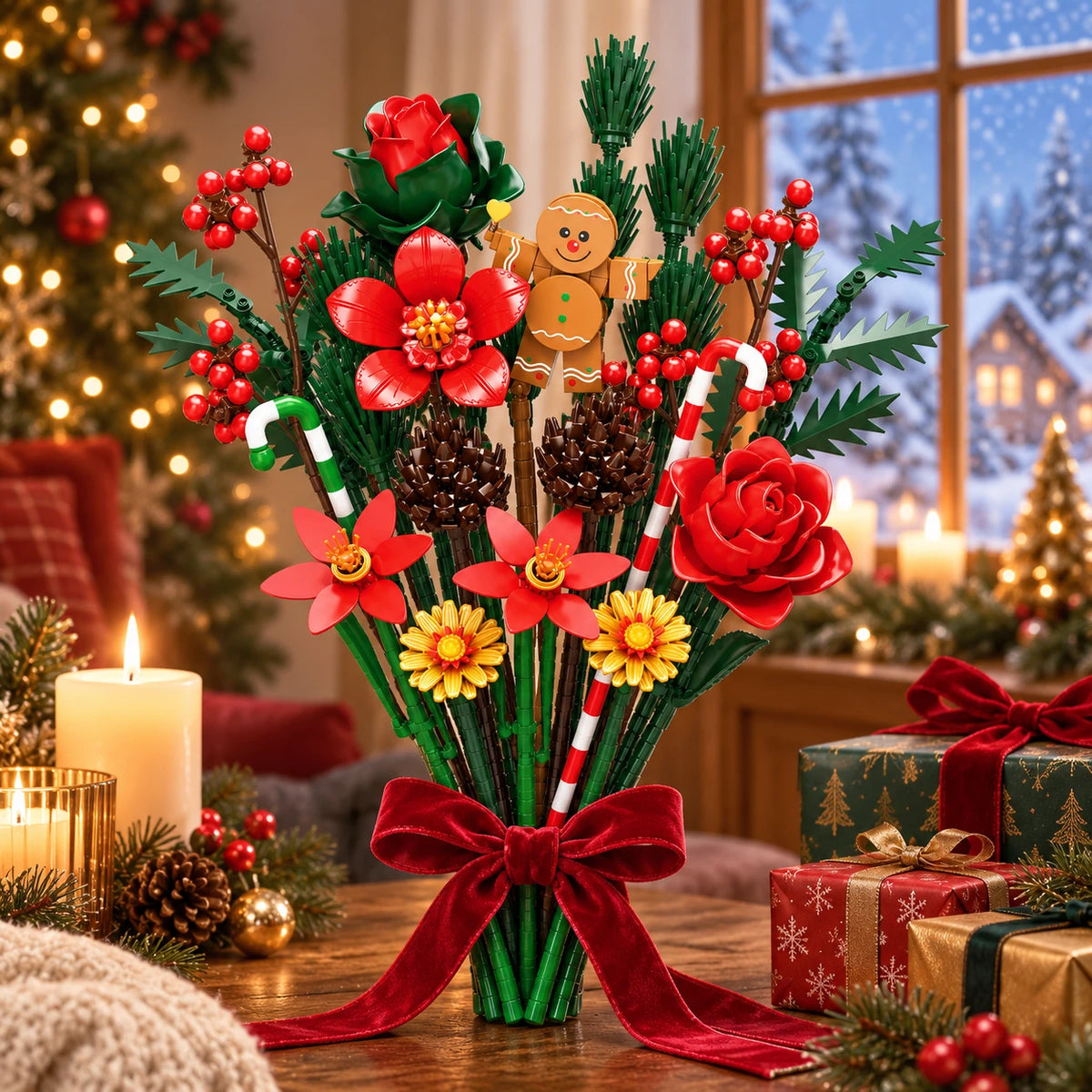 Christmas DIY Building Block Flower Bouquet – Festive Holiday Decoration Gift