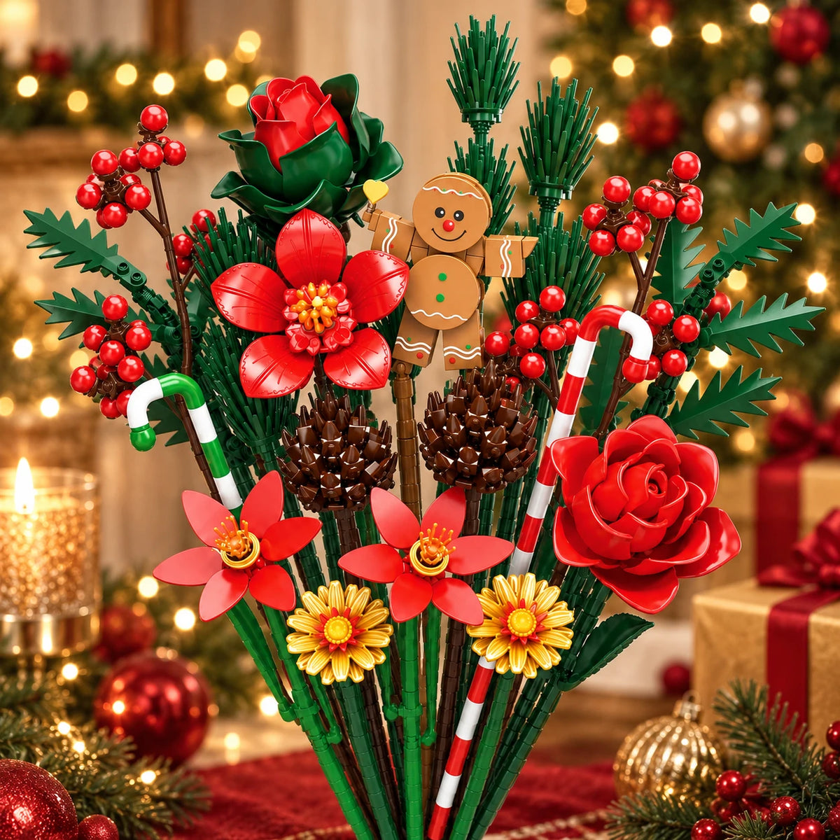Christmas DIY Building Block Flower Bouquet – Festive Holiday Decoration Gift