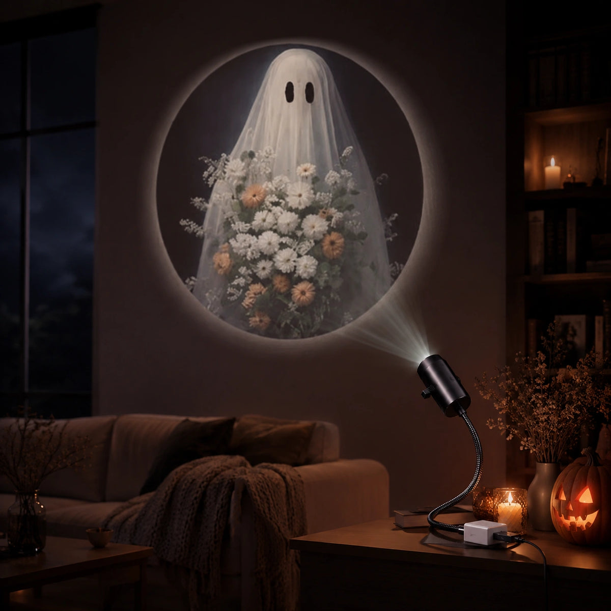 Halloween LED Projection Light – 6 Interchangeable Spooky Patterns USB Projector  SKU