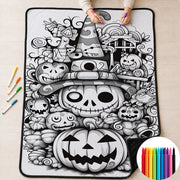 Halloween DIY Coloring Blanket for Kids & Family – Reusable Double-Layer Fleece Art Blanket with Markers
