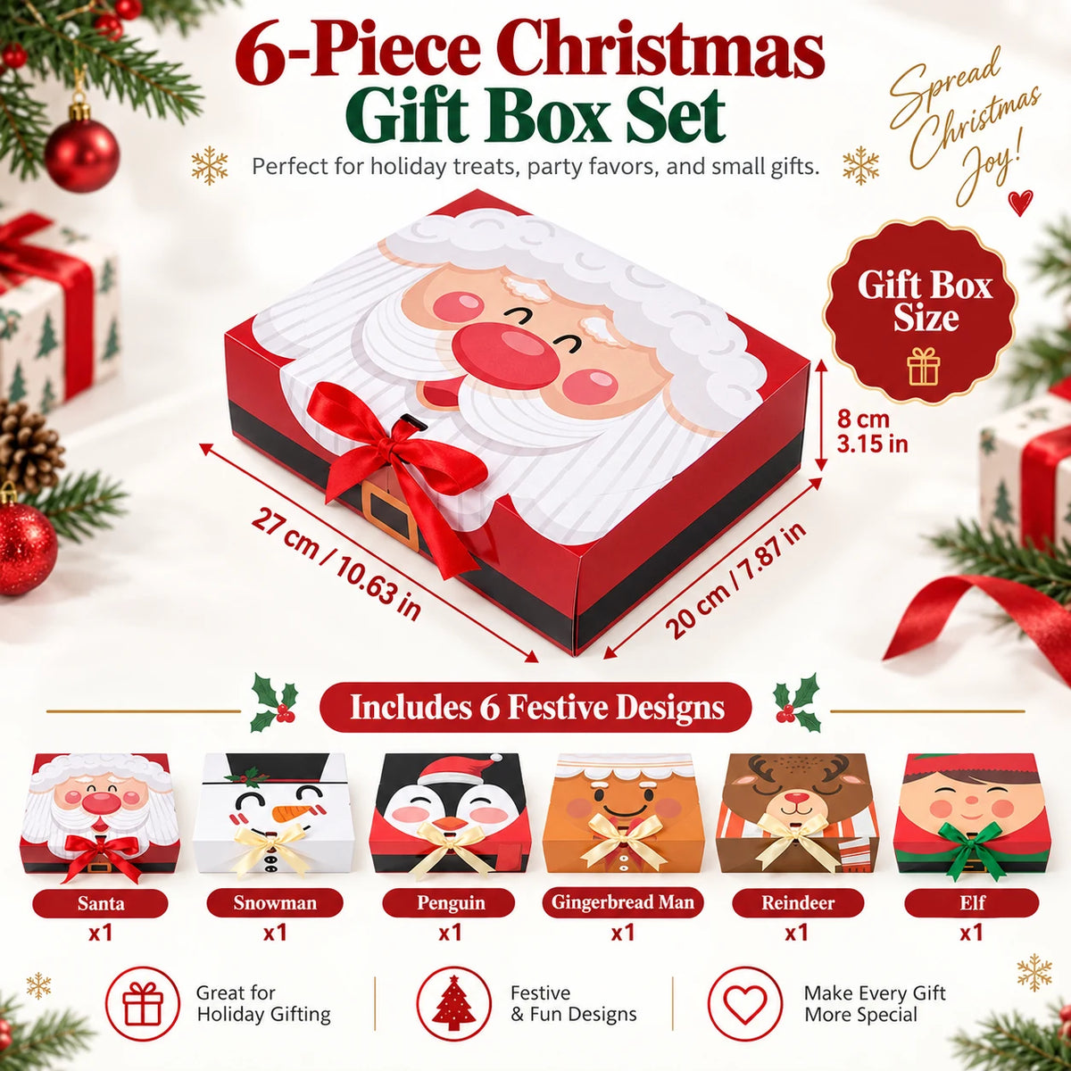 Christmas Character Gift Boxes – 6-Piece Festive Gift Packaging Set