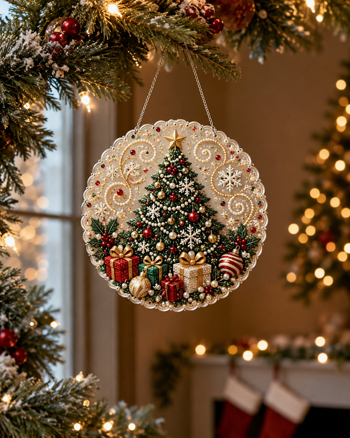 DIY Christmas Diamond Painting & Pearl Beaded Hanging Ornament