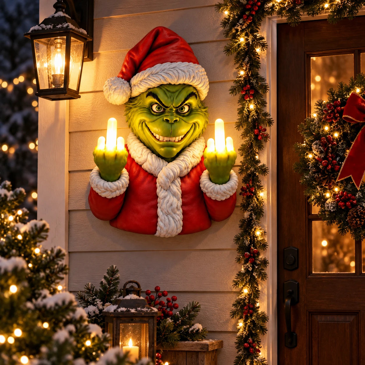 Naughty Christmas Glow – Funny Grinch Wall Light Decoration