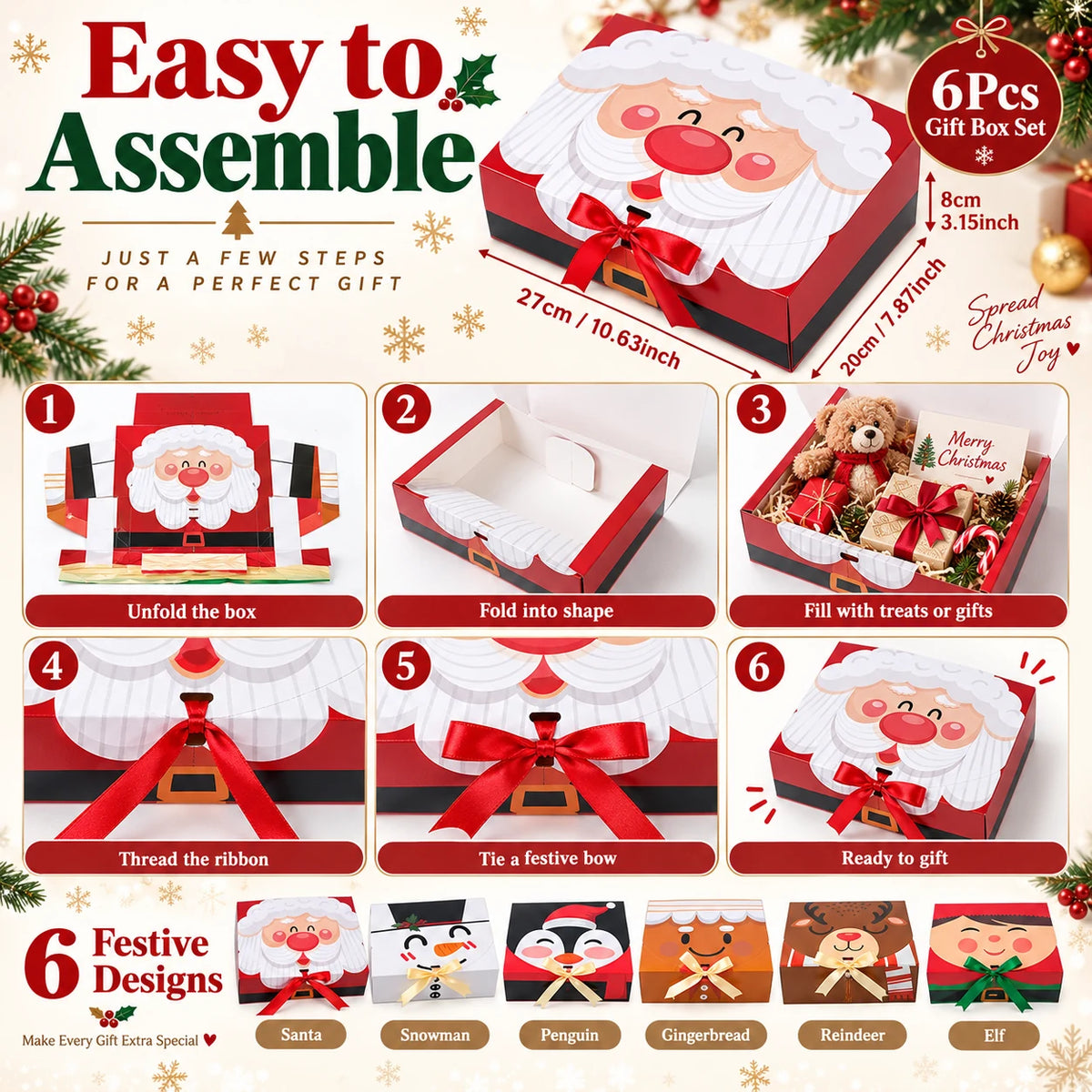 Christmas Character Gift Boxes – 6-Piece Festive Gift Packaging Set