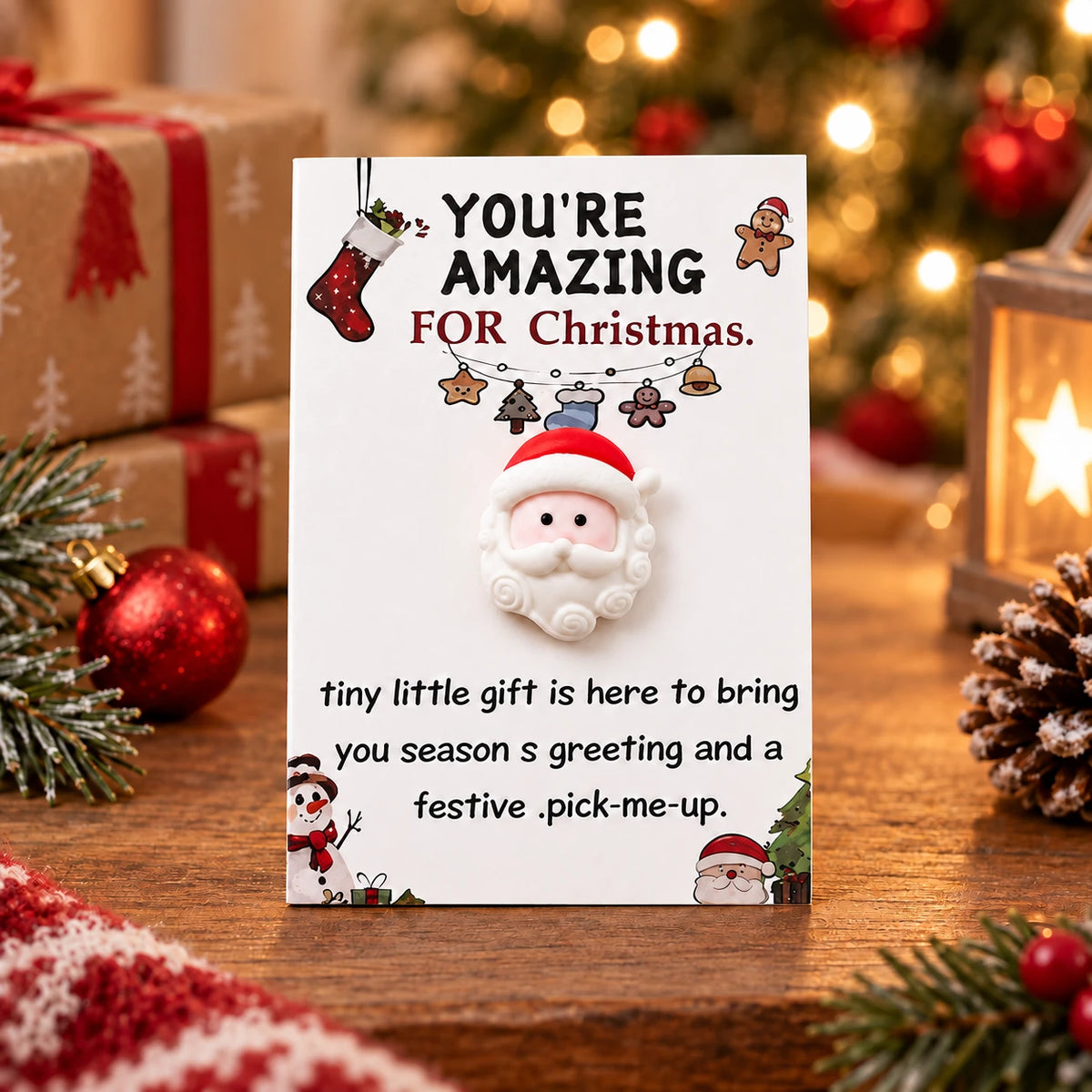 Christmas 3D Resin Greeting Card – Cute Holiday Pocket Gift Card with Festive Charms