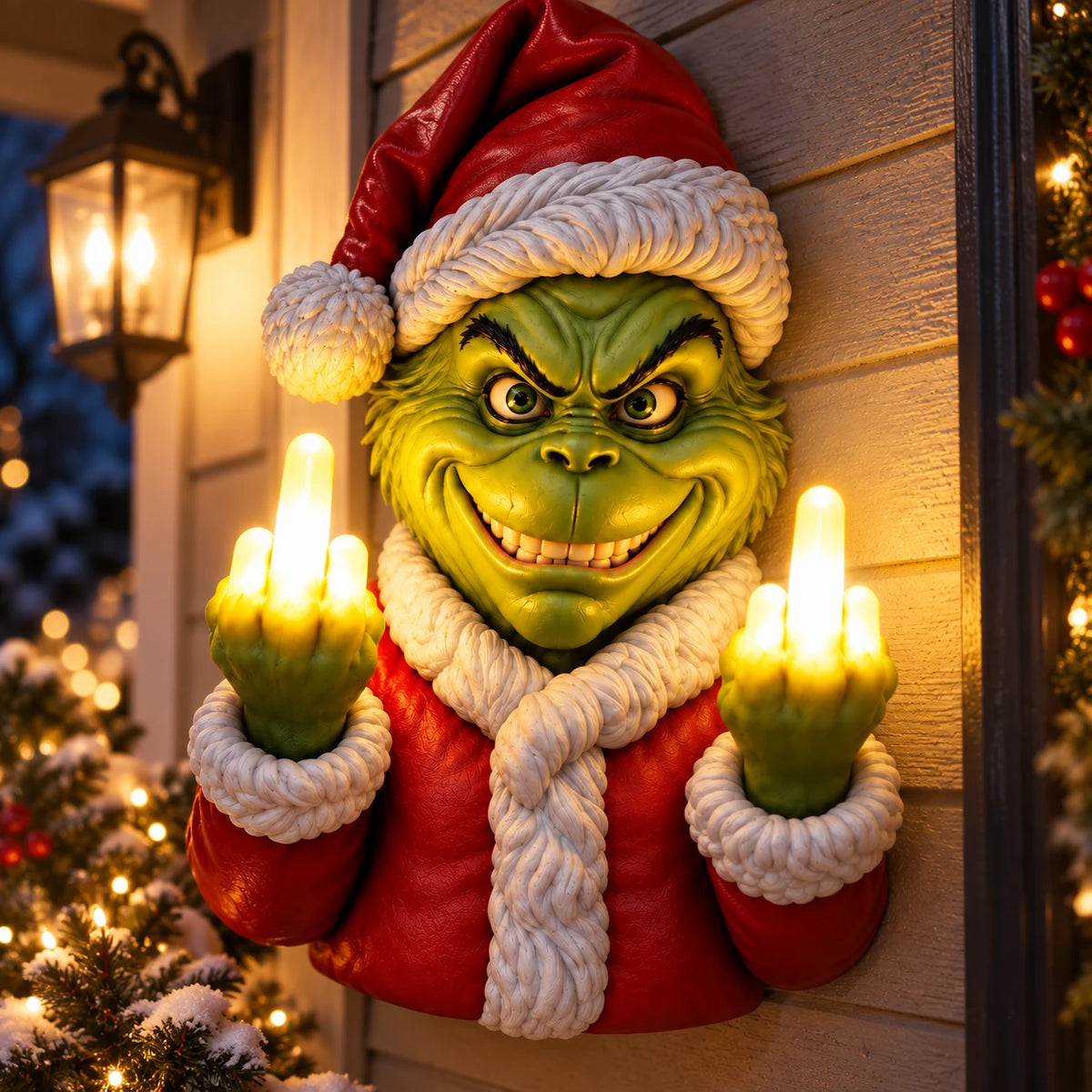 Naughty Christmas Glow – Funny Grinch Wall Light Decoration
