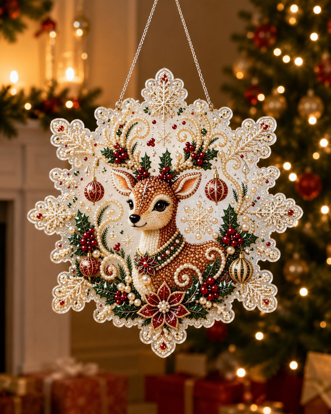 DIY Christmas Diamond Painting & Pearl Beaded Hanging Ornament