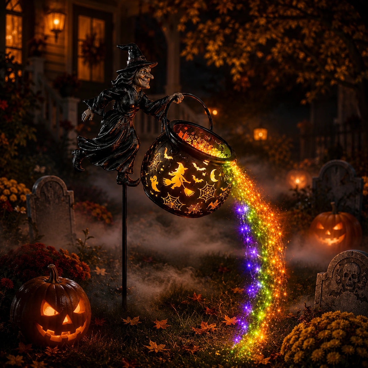 Halloween Witch Cauldron Garden Light