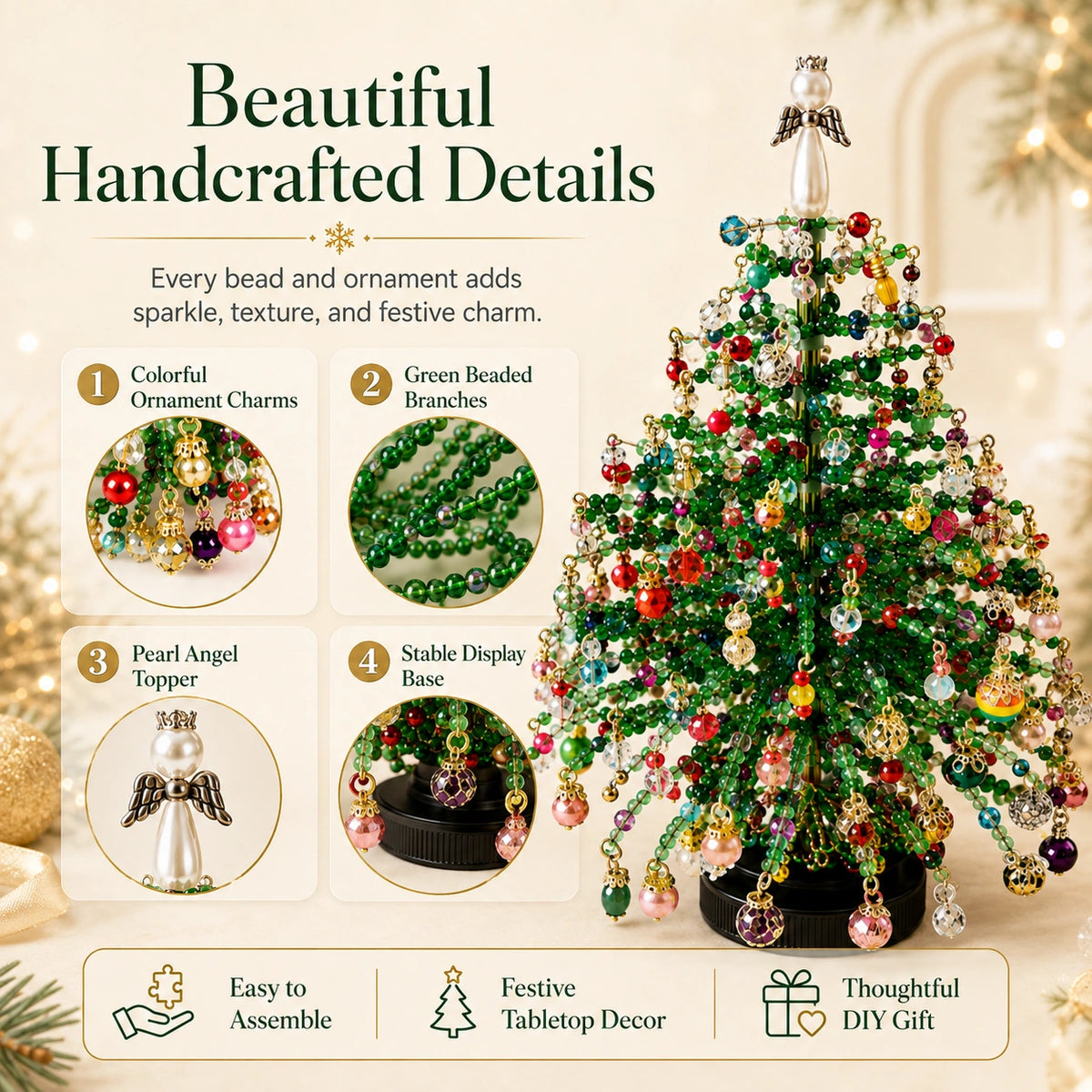 DIY Beaded Holiday Tree Kit – Handmade Tabletop Decoration
