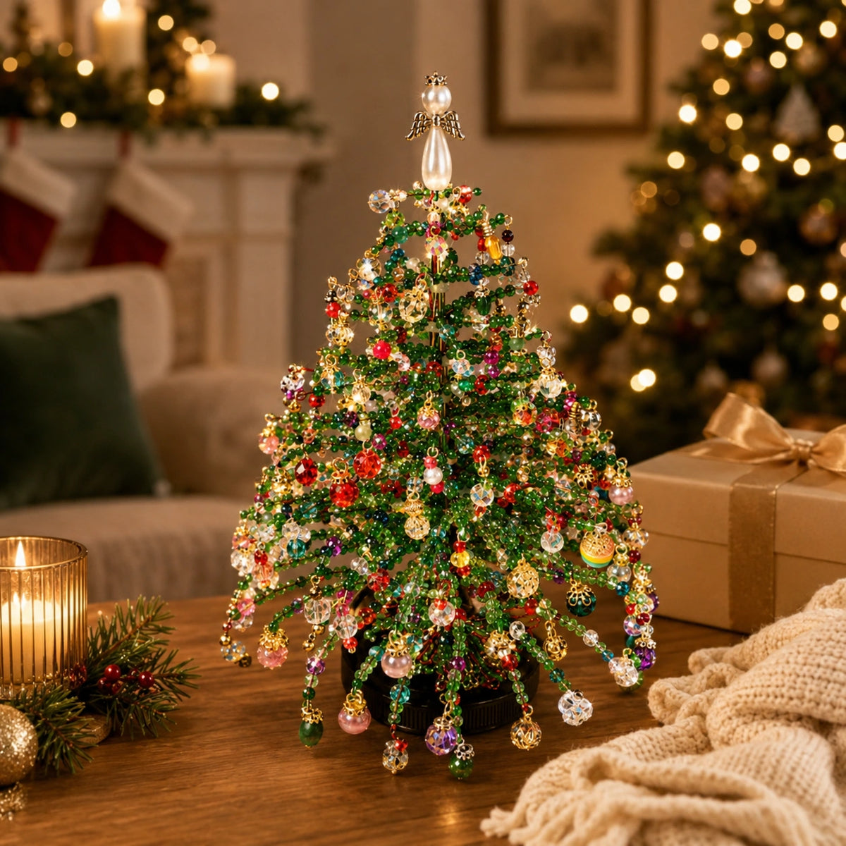 DIY Beaded Holiday Tree Kit – Handmade Tabletop Decoration
