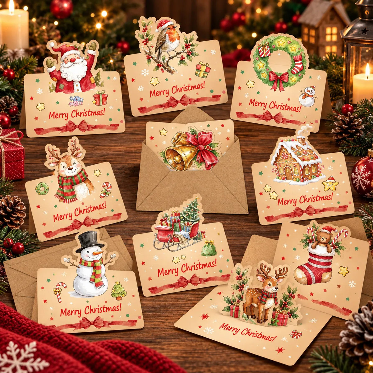3D Pop-Up Christmas Greeting Card Set with Envelopes – Holiday Handmade Cards Collection