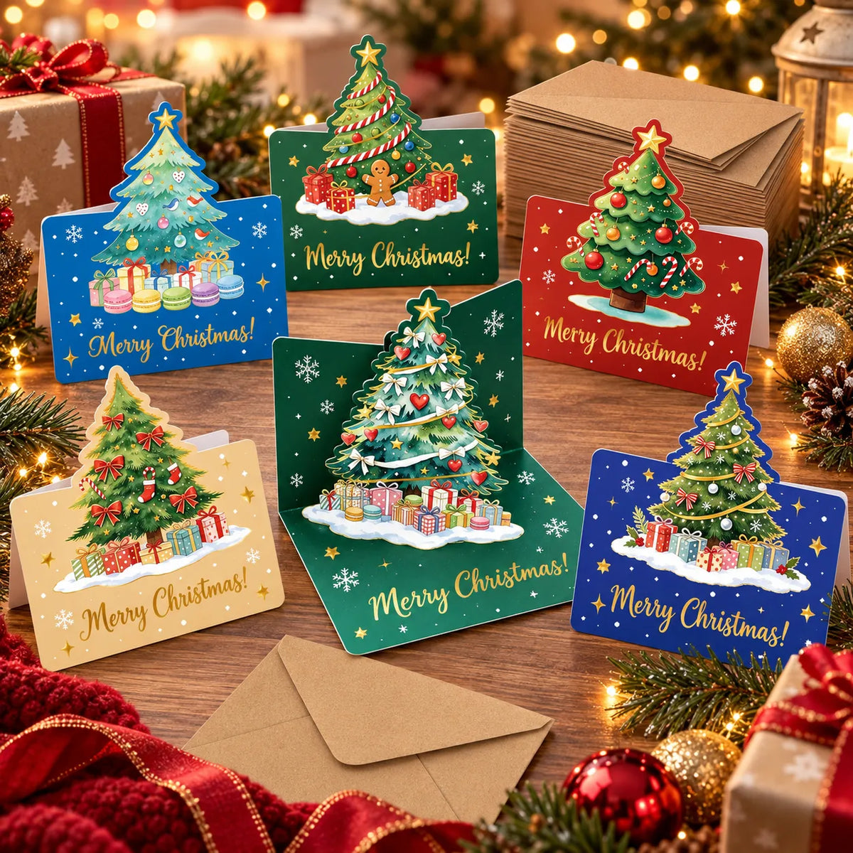 3D Pop-Up Christmas Greeting Card Set with Envelopes – Holiday Handmade Cards Collection