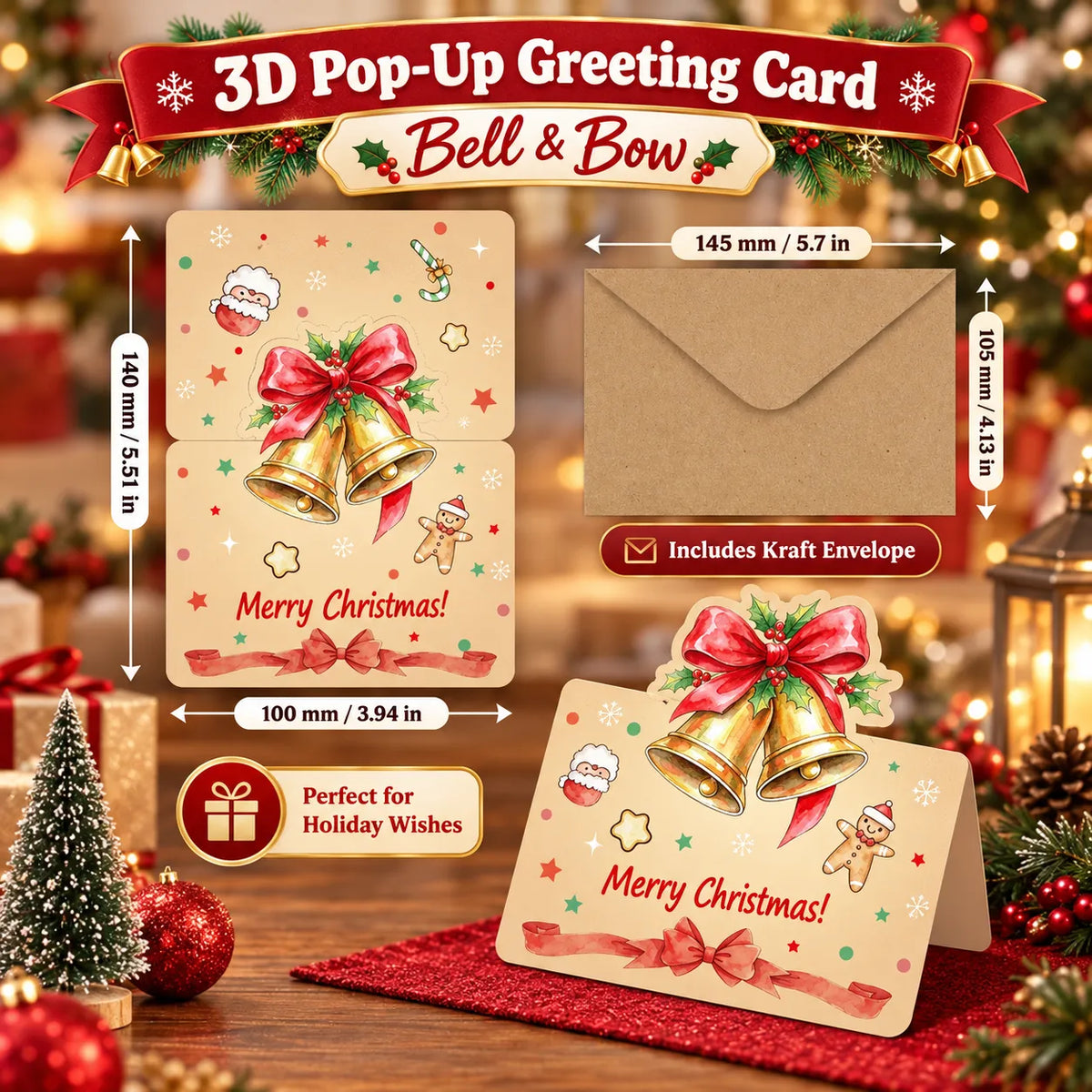 3D Pop-Up Christmas Greeting Card Set with Envelopes – Holiday Handmade Cards Collection