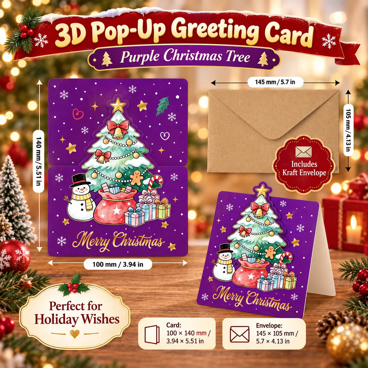 3D Pop-Up Christmas Greeting Card Set with Envelopes – Holiday Handmade Cards Collection