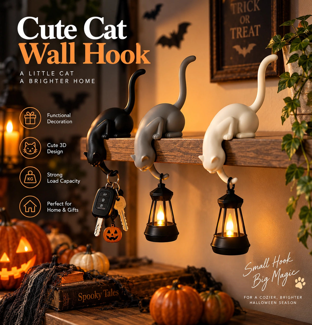 Cute Cat Shelf Hook Lantern Decor