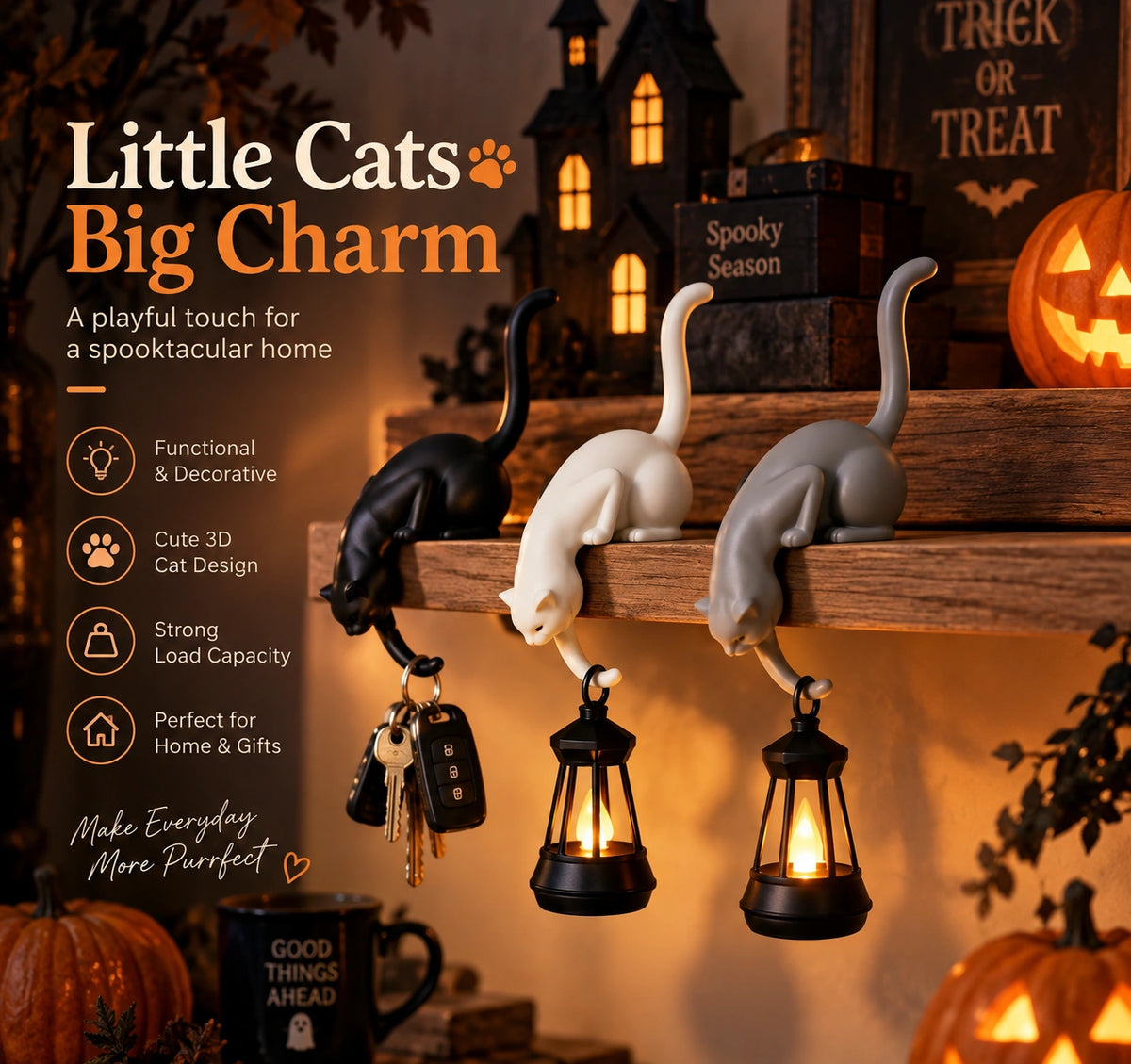 Cute Cat Shelf Hook Lantern Decor