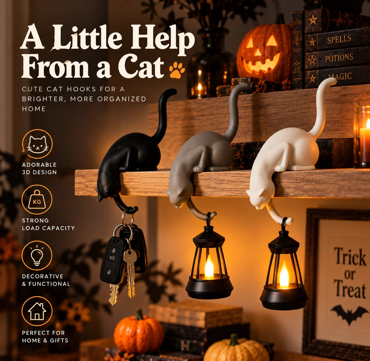 Cute Cat Shelf Hook Lantern Decor