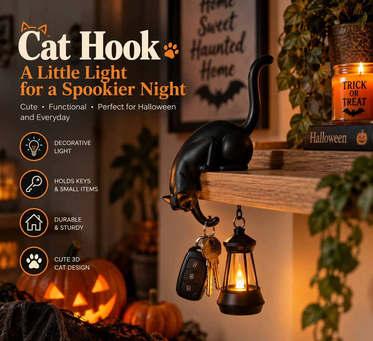 Cute Cat Shelf Hook Lantern Decor