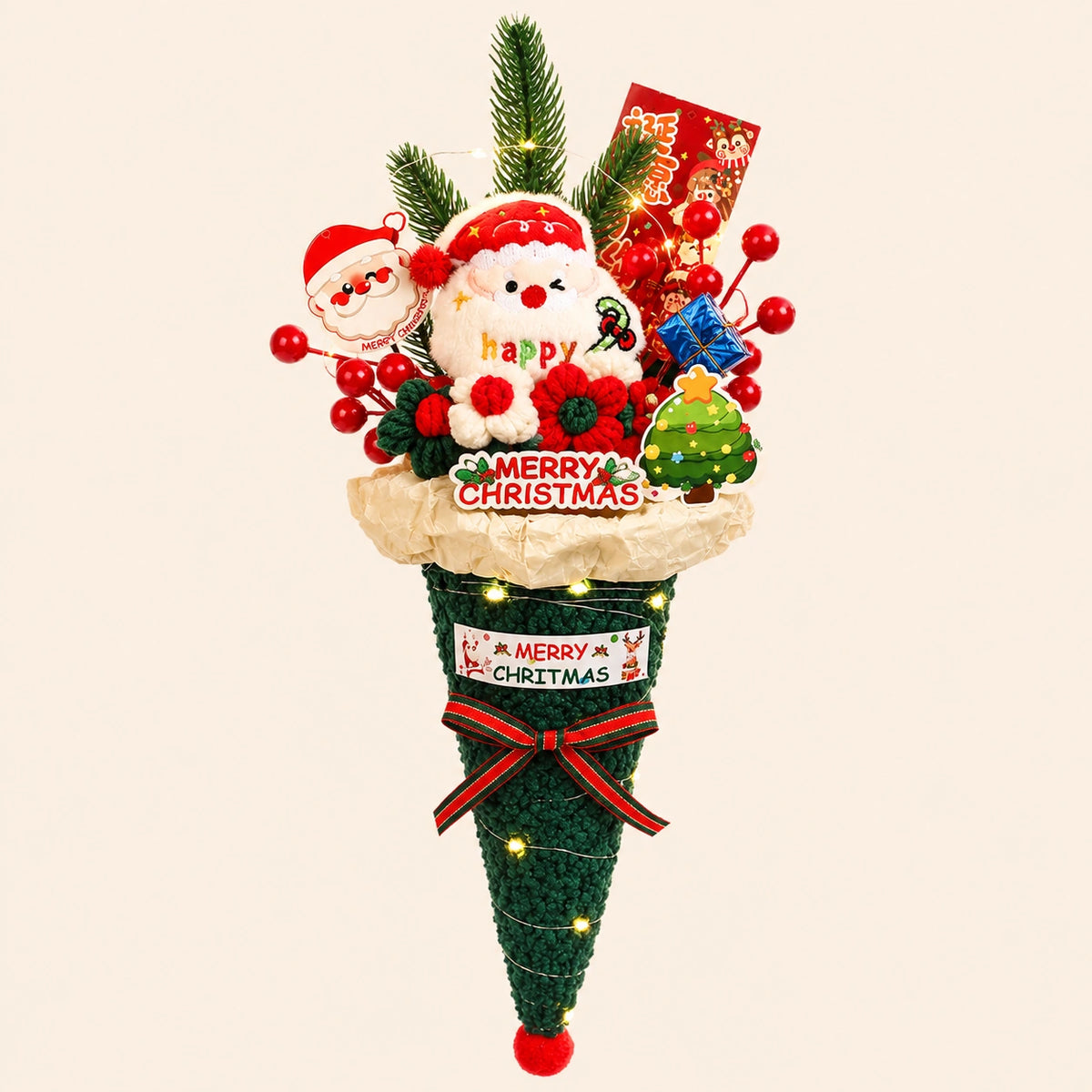 Christmas Santa Cone Bouquet – Festive Holiday Gift & Decor