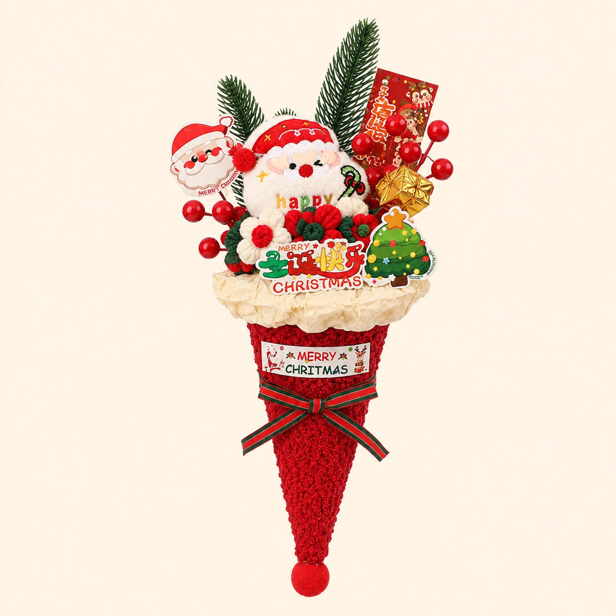 Christmas Santa Cone Bouquet – Festive Holiday Gift & Decor