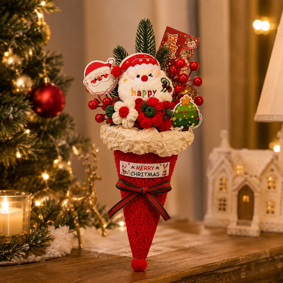 Christmas Santa Cone Bouquet – Festive Holiday Gift & Decor