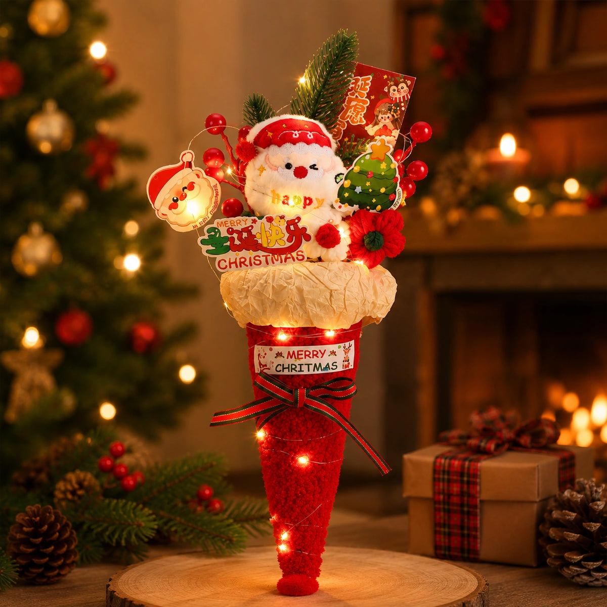 Christmas Santa Cone Bouquet – Festive Holiday Gift & Decor