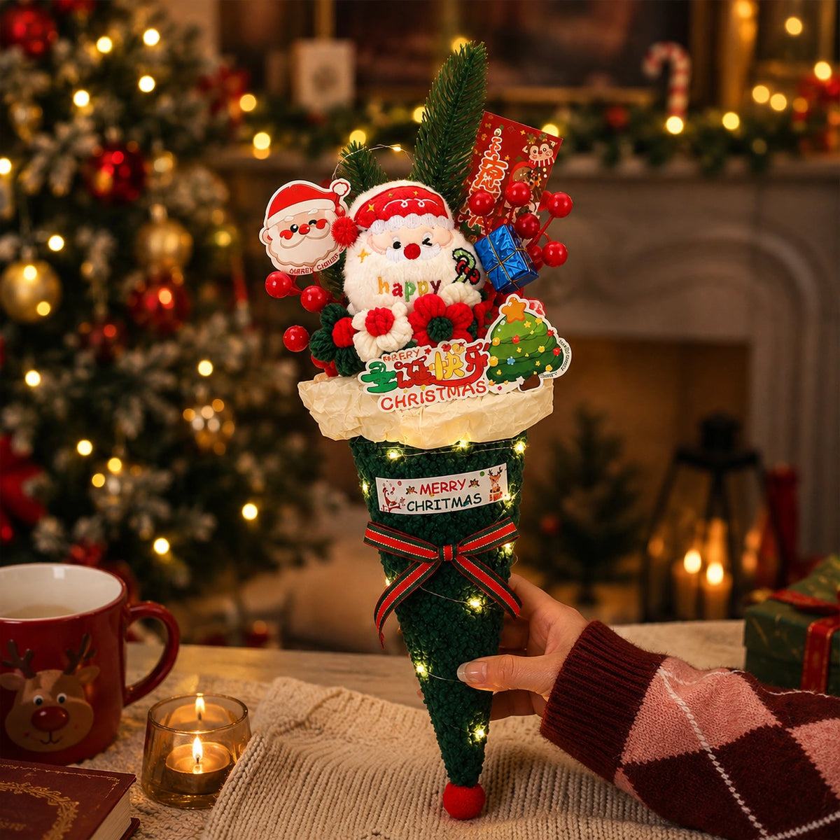 Christmas Santa Cone Bouquet – Festive Holiday Gift & Decor