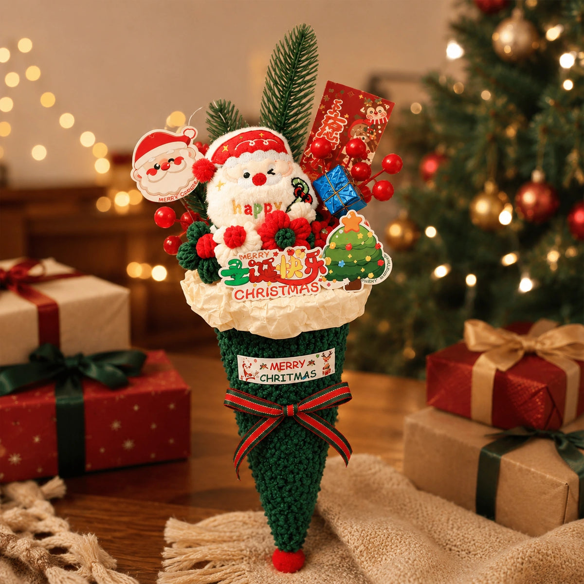 Christmas Santa Cone Bouquet – Festive Holiday Gift & Decor