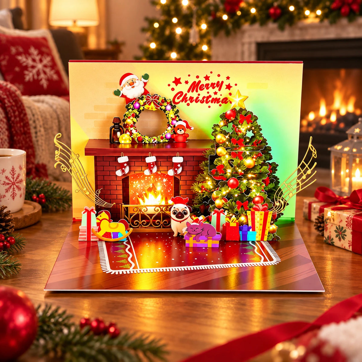 3D Pop-Up Christmas Fireplace Card – Musical Holiday Greeting Card