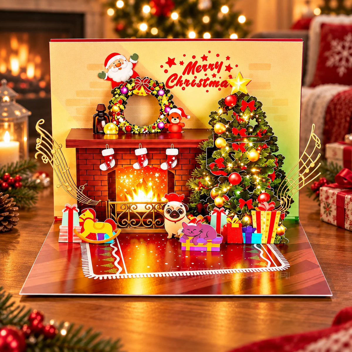 3D Pop-Up Christmas Fireplace Card – Musical Holiday Greeting Card