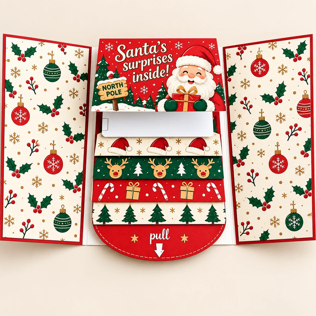 Handmade Waterfall Christmas Gift Card Booklet – Festive Surprise Card Holder