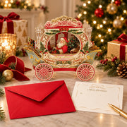 3D Christmas Carriage Pop-Up Greeting Card – Luxury Gold Foil Holiday Card with Envelope & Message Card