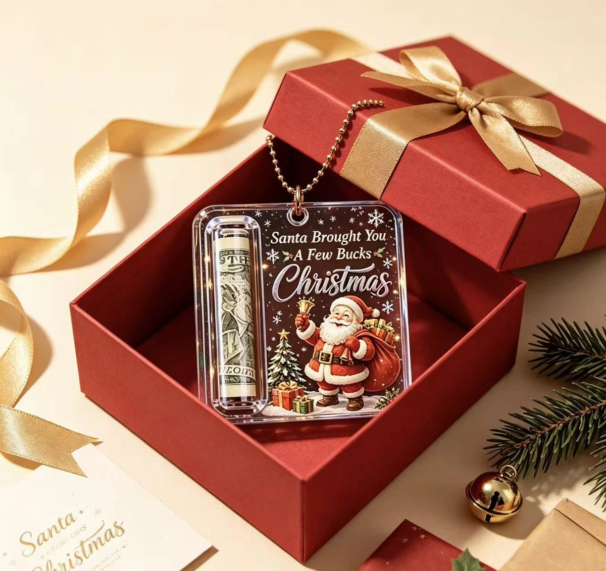 Christmas Cash Gift Ornament – Santa Money Holder Keepsake