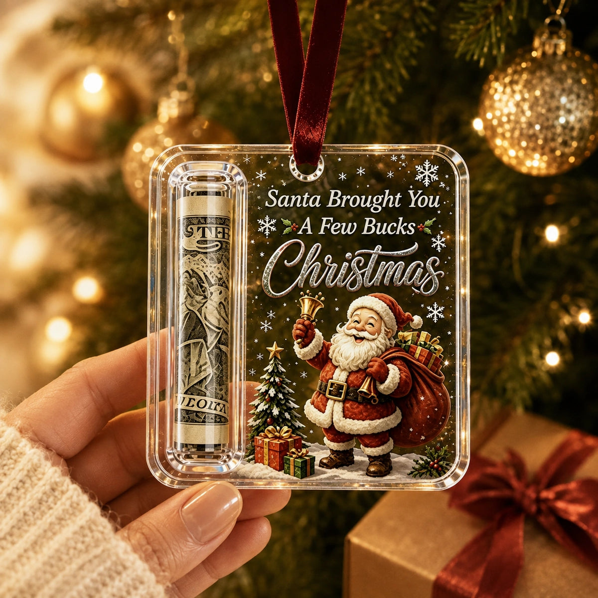 Christmas Cash Gift Ornament – Santa Money Holder Keepsake