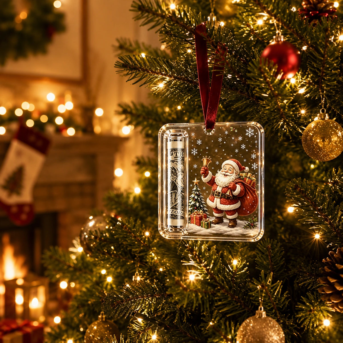 Christmas Cash Gift Ornament – Santa Money Holder Keepsake