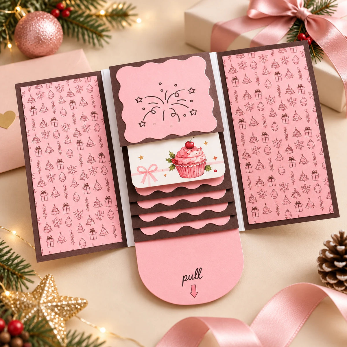 Handmade Waterfall Christmas Gift Card Booklet – Festive Surprise Card Holder