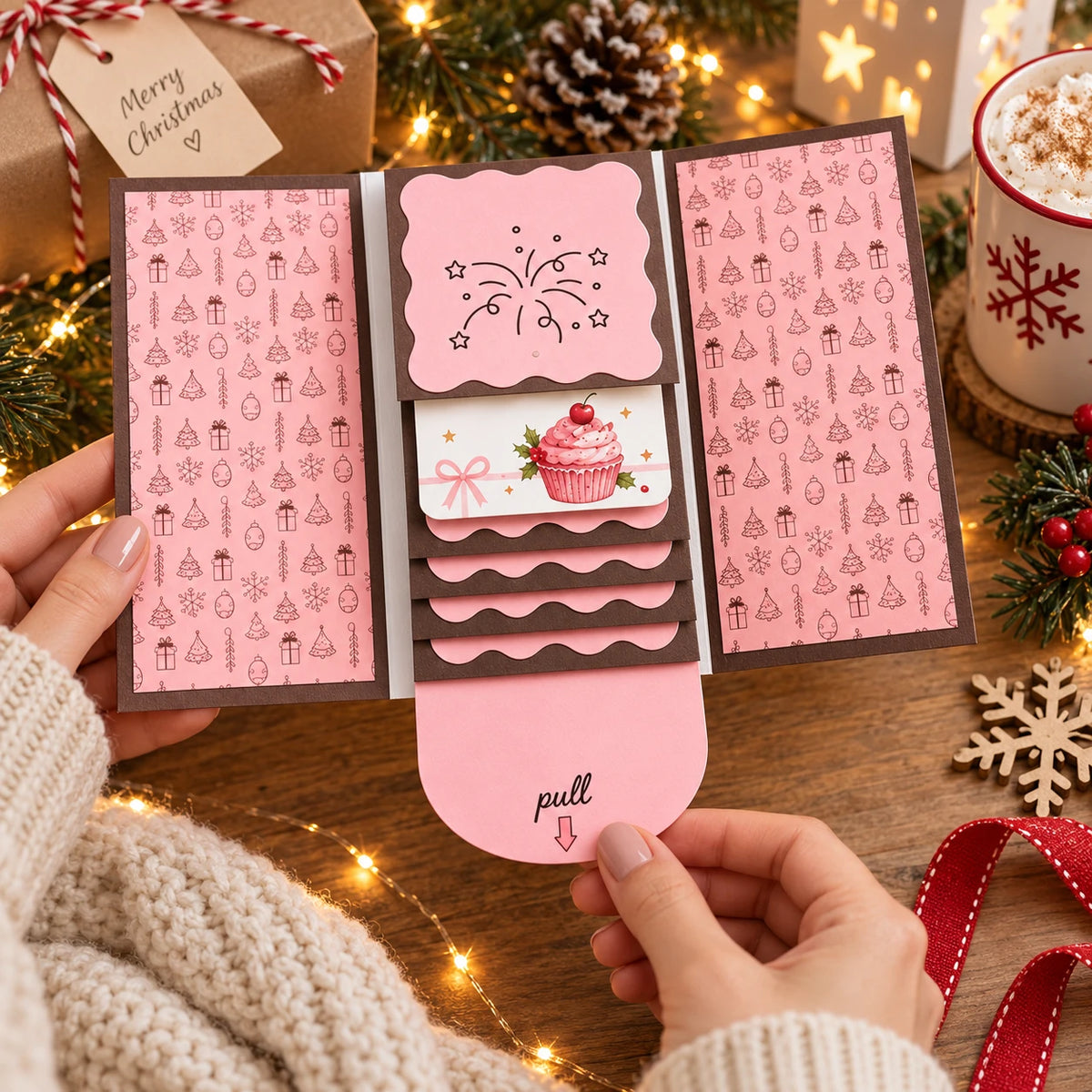 Handmade Waterfall Christmas Gift Card Booklet – Festive Surprise Card Holder