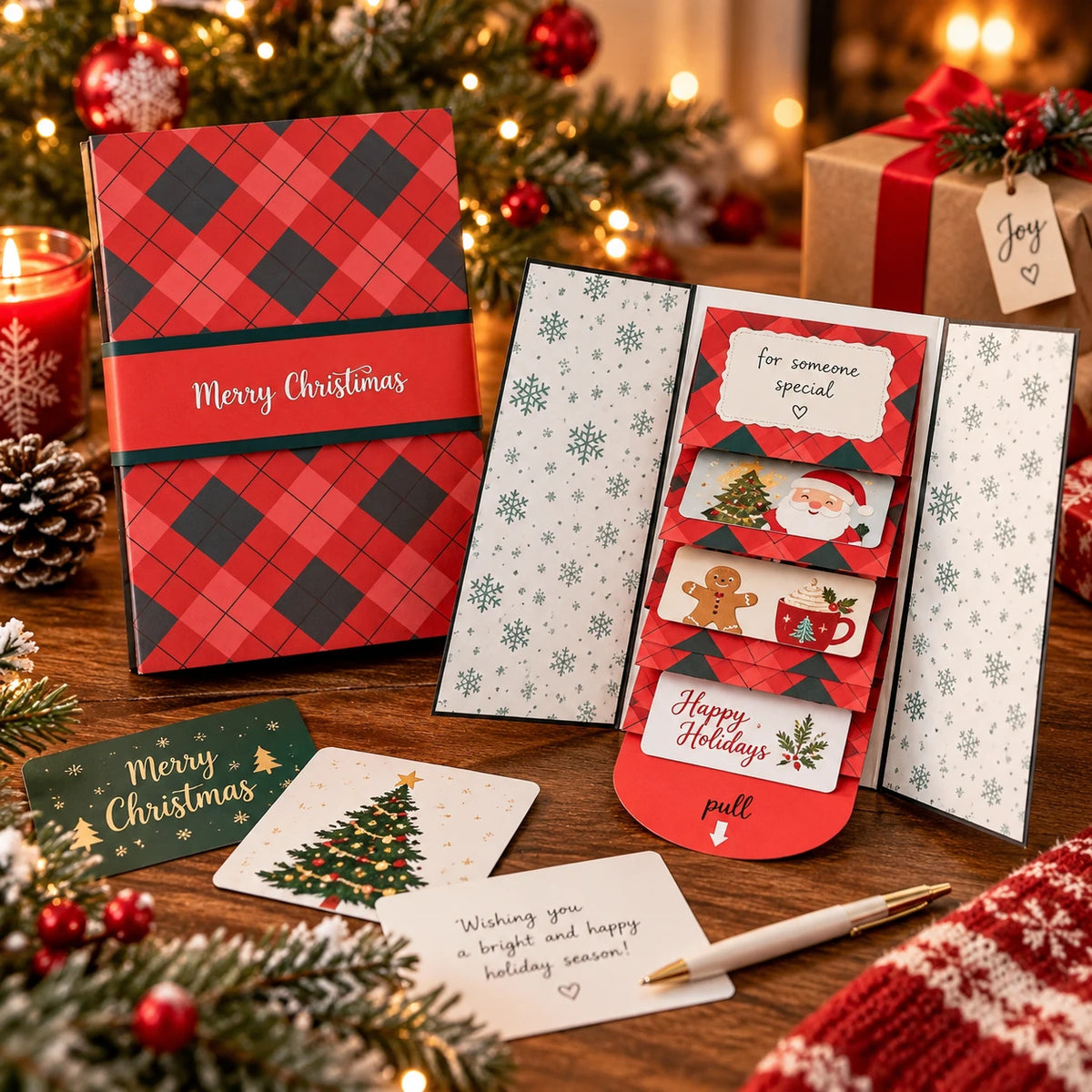 Handmade Waterfall Christmas Gift Card Booklet – Festive Surprise Card Holder