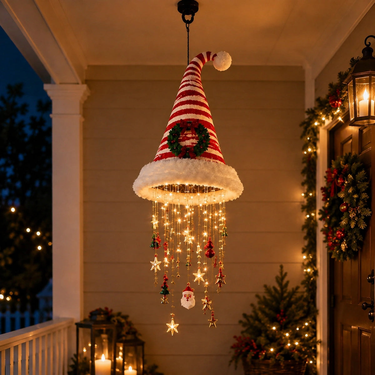 Lighted Christmas Hat Hanging Chandelier